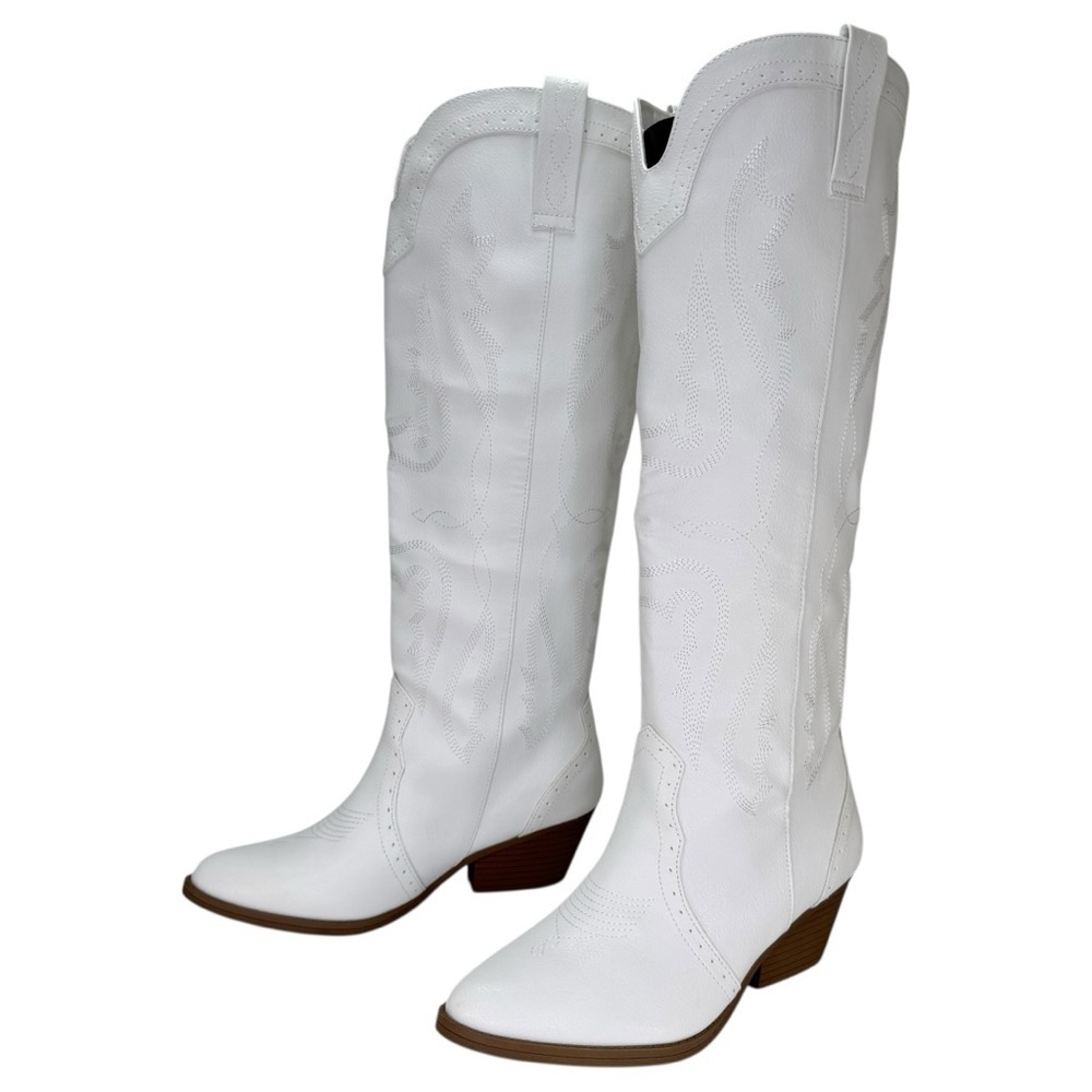 Sugar Tall Tam White Faux Leather Knee High Womens Western Style Boots Size 9.5M - Picture 10 of 13